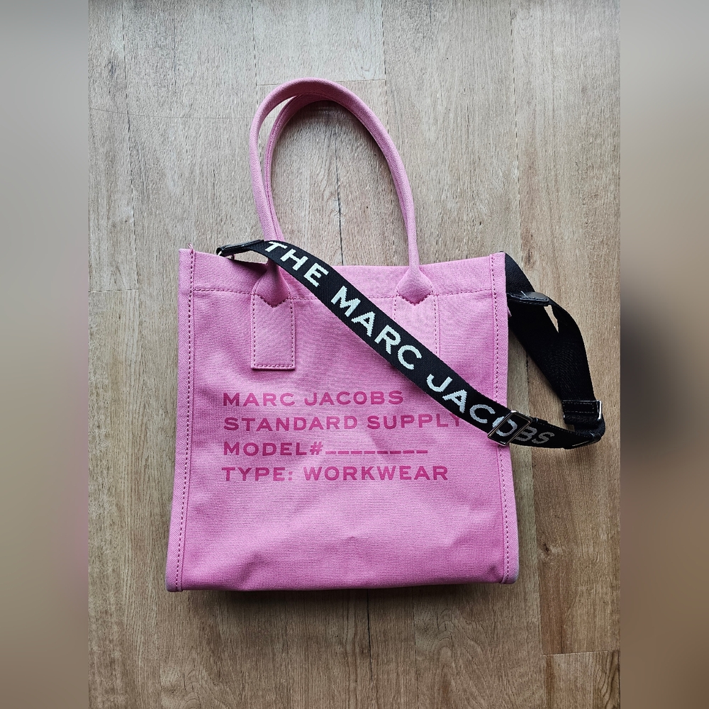 Authentic Marc Jacobs Pink Tote Bag with Black Strap and Modern Style